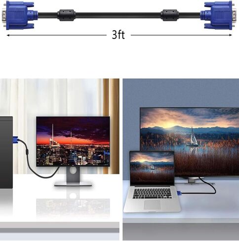 VGA to VGA Monitor Cable 3 Feet HD15 Male to Male for TV Computer Projector in Saudi Arabia