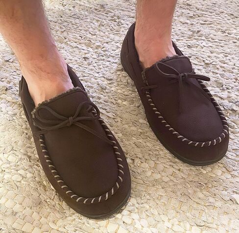 Dearfoams Men's Microsuede Moccasin with Tie Slipper in Saudi Arabia