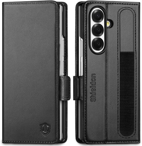 SHIELDON Case for Galaxy Z Fold7 8.0", Genuine Leather Wallet Case, RFID Blocking Card Slot, Kickstand, Magnetic Closure Protective Case Compatible with Galaxy Z Fold 7 2025 - Black in Saudi Arabia