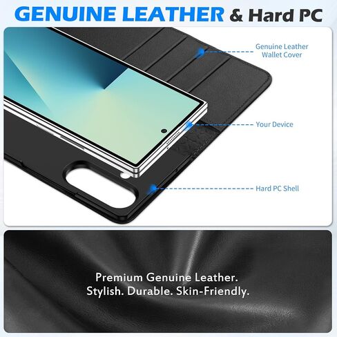 SHIELDON Case for Galaxy Z Fold7 8.0", Genuine Leather Wallet Case, RFID Blocking Card Slot, Kickstand, Magnetic Closure Protective Case Compatible with Galaxy Z Fold 7 2025 - Black in Saudi Arabia