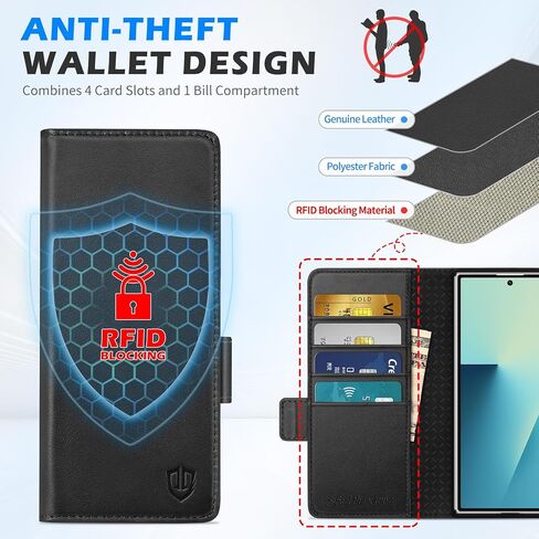 SHIELDON Case for Galaxy Z Fold7 8.0", Genuine Leather Wallet Case, RFID Blocking Card Slot, Kickstand, Magnetic Closure Protective Case Compatible with Galaxy Z Fold 7 2025 - Black in Saudi Arabia