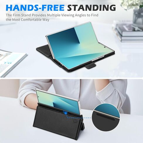 SHIELDON Case for Galaxy Z Fold7 8.0", Genuine Leather Wallet Case, RFID Blocking Card Slot, Kickstand, Magnetic Closure Protective Case Compatible with Galaxy Z Fold 7 2025 - Black in Saudi Arabia