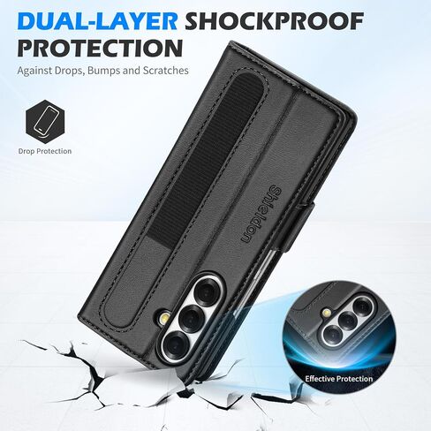 SHIELDON Case for Galaxy Z Fold7 8.0", Genuine Leather Wallet Case, RFID Blocking Card Slot, Kickstand, Magnetic Closure Protective Case Compatible with Galaxy Z Fold 7 2025 - Black in Saudi Arabia