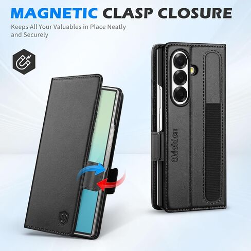 SHIELDON Case for Galaxy Z Fold7 8.0", Genuine Leather Wallet Case, RFID Blocking Card Slot, Kickstand, Magnetic Closure Protective Case Compatible with Galaxy Z Fold 7 2025 - Black in Saudi Arabia
