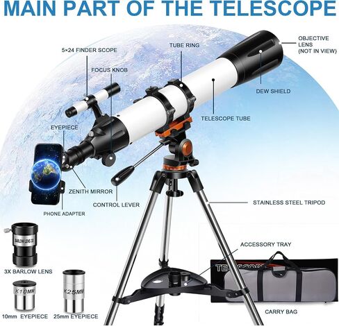 Telescope for Adults High Powered 90mm Large Aperture 800mm,Refractor Telescopes for Astronomy Beginners with Carry Bag in Saudi Arabia