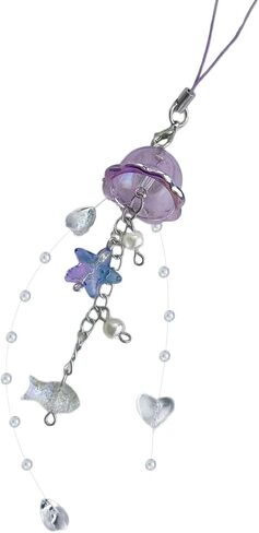 Elegant Jellyfish Inspired Phone Charm Portable Keychain with Crystal Star and Pearls Accents for Phone Accessorizing in Saudi Arabia