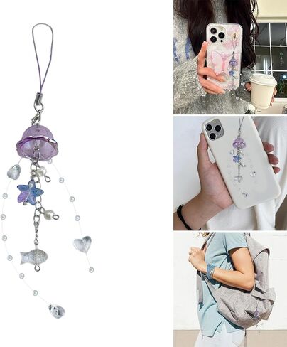 Elegant Jellyfish Inspired Phone Charm Portable Keychain with Crystal Star and Pearls Accents for Phone Accessorizing in Saudi Arabia