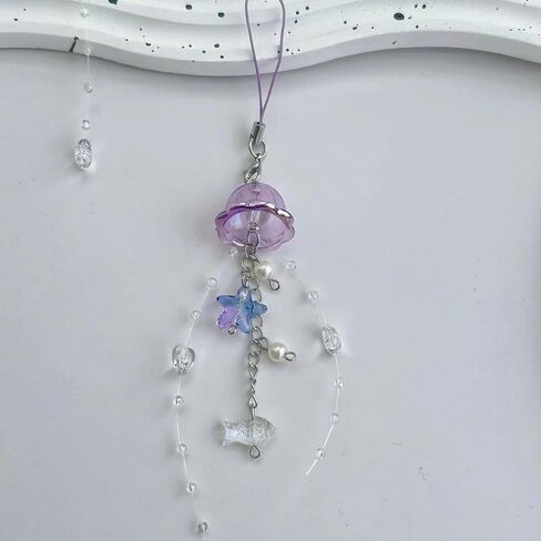 Elegant Jellyfish Inspired Phone Charm Portable Keychain with Crystal Star and Pearls Accents for Phone Accessorizing in Saudi Arabia