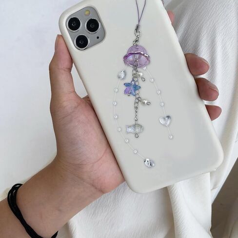 Elegant Jellyfish Inspired Phone Charm Portable Keychain with Crystal Star and Pearls Accents for Phone Accessorizing in Saudi Arabia