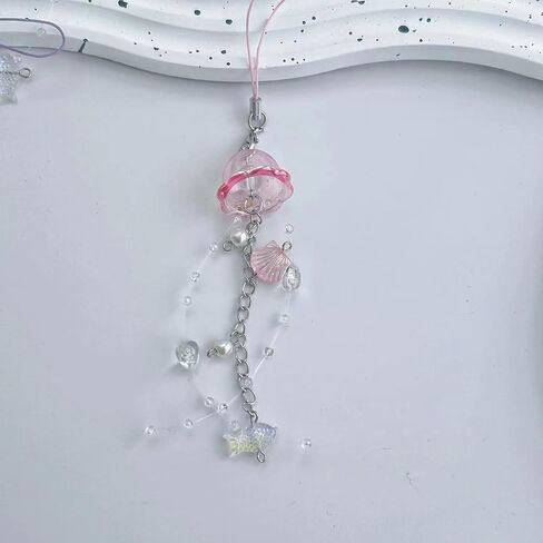 Elegant Jellyfish Inspired Phone Charm Portable Keychain with Crystal Star and Pearls Accents for Phone Accessorizing in Saudi Arabia