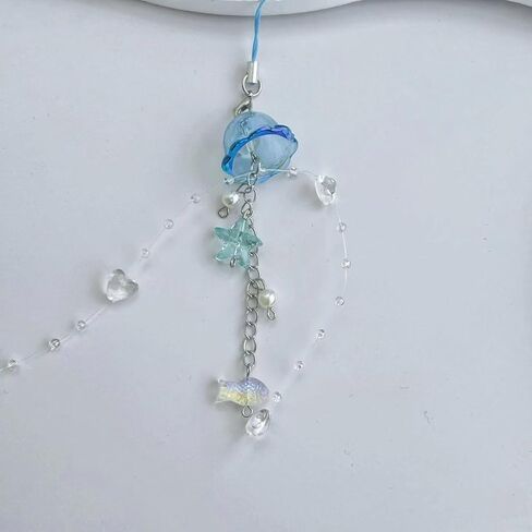Elegant Jellyfish Inspired Phone Charm Portable Keychain with Crystal Star and Pearls Accents for Phone Accessorizing in Saudi Arabia