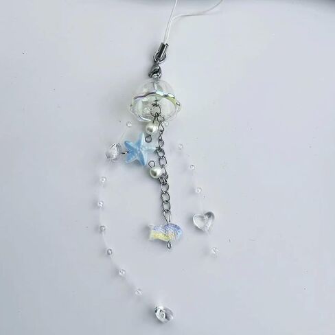 Elegant Jellyfish Inspired Phone Charm Portable Keychain with Crystal Star and Pearls Accents for Phone Accessorizing in Saudi Arabia