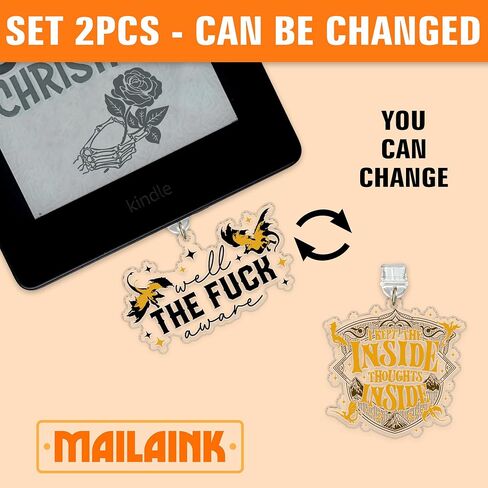 Set 2pcs لقد أبقيت أفكار Insight في الداخل ، حسناً ، سحر قابس الغبار F*ck kindle charms charm 1.5 بوصة من التنين المنطقي الرابع اقرأ البرق/النوع c acrylic materials for e-Reader in Kuwait