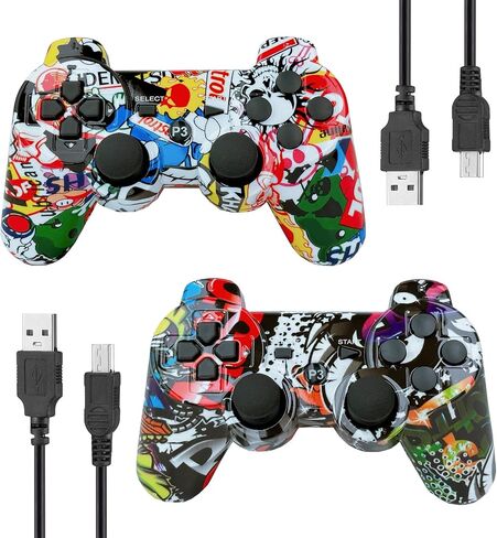 وحدة التحكم اللاسلكية لـ PS-3،2-Pack-Pack-RESTERATION GAMEPAD مع كبلات شحنتين ، قبضة مصممة بشكل مريح ، البلوتوث ، الاهتزاز المزدوج (ملون وجرافيتي) in Kuwait