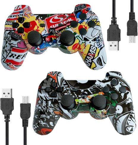 وحدة التحكم اللاسلكية لـ PS-3،2-Pack-Pack-RESTERATION GAMEPAD مع كبلات شحنتين ، قبضة مصممة بشكل مريح ، البلوتوث ، الاهتزاز المزدوج (ملون وجرافيتي) in Kuwait