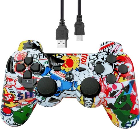 وحدة التحكم اللاسلكية لـ PS-3،2-Pack-Pack-RESTERATION GAMEPAD مع كبلات شحنتين ، قبضة مصممة بشكل مريح ، البلوتوث ، الاهتزاز المزدوج (ملون وجرافيتي) in Kuwait
