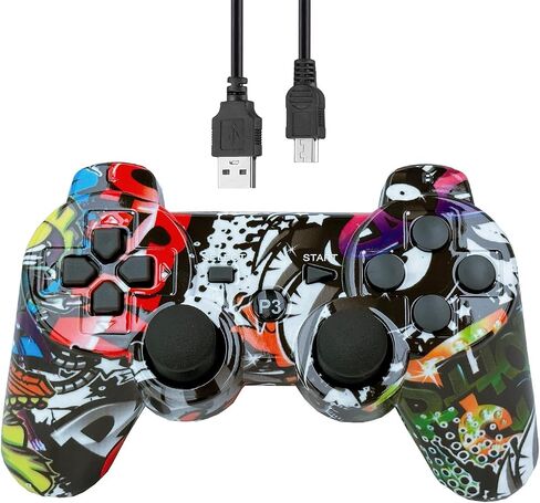 وحدة التحكم اللاسلكية لـ PS-3،2-Pack-Pack-RESTERATION GAMEPAD مع كبلات شحنتين ، قبضة مصممة بشكل مريح ، البلوتوث ، الاهتزاز المزدوج (ملون وجرافيتي) in Kuwait