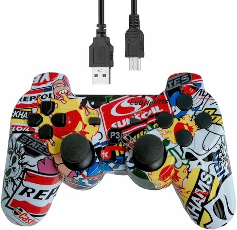 وحدة التحكم اللاسلكية لـ PS-3،2-Pack-Pack-RESTERATION GAMEPAD مع كبلات شحنتين ، قبضة مصممة بشكل مريح ، البلوتوث ، الاهتزاز المزدوج (ملون وجرافيتي) in Kuwait