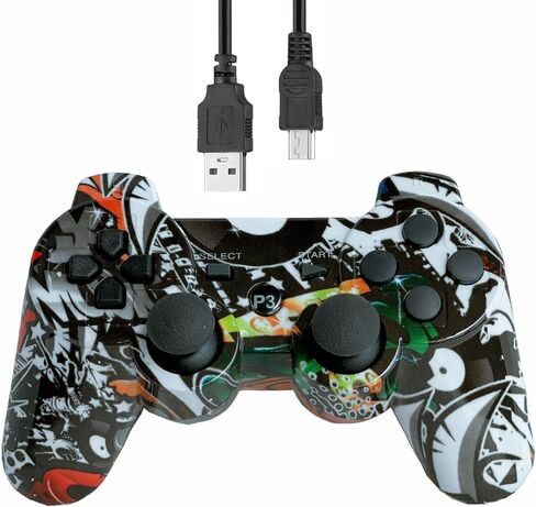 وحدة التحكم اللاسلكية لـ PS-3،2-Pack-Pack-RESTERATION GAMEPAD مع كبلات شحنتين ، قبضة مصممة بشكل مريح ، البلوتوث ، الاهتزاز المزدوج (ملون وجرافيتي) in Kuwait