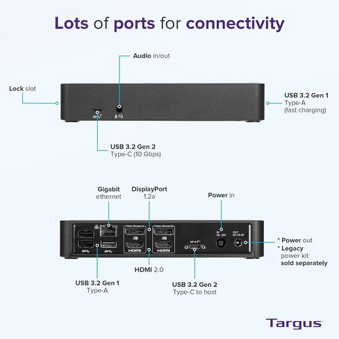 Targus USB C Docking Station Universal DV4K, USB C Laptop Docking Station Dual Monitor 2 HDMI, 65W Power, DisplayLink Works w/Operating Systems Like Windows, Mac, Android, iOS (DOCK310USZ) (Renewed) in Saudi Arabia