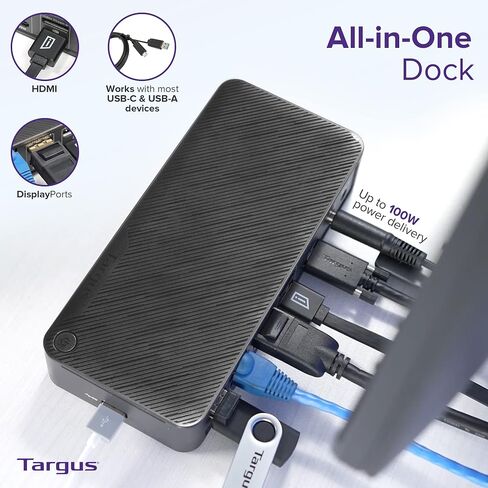 Targus USB C Docking Station Universal DV4K, USB C Laptop Docking Station Dual Monitor 2 HDMI, 65W Power, DisplayLink Works w/Operating Systems Like Windows, Mac, Android, iOS (DOCK310USZ) (Renewed) in Saudi Arabia