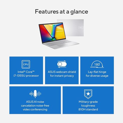 ASUS Vivobook 17 Labtop ، 17.3 "عرض FHD 60Hz ، Intel Core I7-1355U ، Intel Iris XE Graphics ، ذاكرة 16 جيجابايت ، تخزين 1 تيرابايت ، فضية بارد ، F1704VA-ES76 in Saudi Arabia