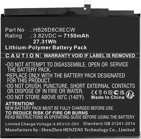 بطارية الكمبيوتر اللوحي الرقمي التآزر ، متوافقة مع قرص Huawei DBY-W09 ، (Li-Pol ، 3.82V ، 7150mAh) سعة عالية للغاية ، بديل لبطارية Huawei HB26D8C8CW in Saudi Arabia