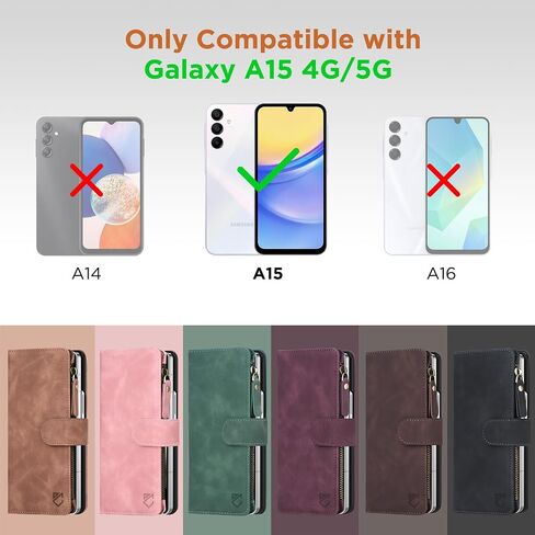 for Samsung Galaxy A16-5G-Wallet Case: with RFID Blocking Card Slots (6 Cards) | Soft PU Leather Magnetic Snap Zipper Pocket | Crossbody Wrist Strap Protective Phone Cover - Coffee in Saudi Arabia