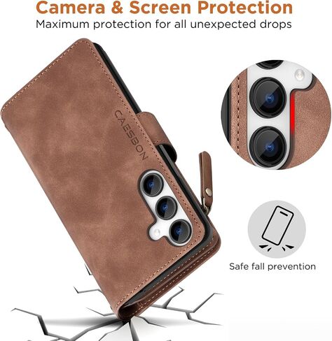 for Samsung Galaxy A16-5G-Wallet Case: with RFID Blocking Card Slots (6 Cards) | Soft PU Leather Magnetic Snap Zipper Pocket | Crossbody Wrist Strap Protective Phone Cover - Coffee in Saudi Arabia