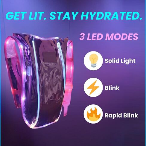 LED HYDROPACK RAVE HAYDRATION PARK - المهرجان ، المشي لمسافات طويلة ، والتشغيل للنساء والرجال - 2 لتر مضاد للتسرب - الجيوب المضادة للسرقة - إكسسوارات الهذيان - Music & EDM Festival Essentials in Saudi Arabia