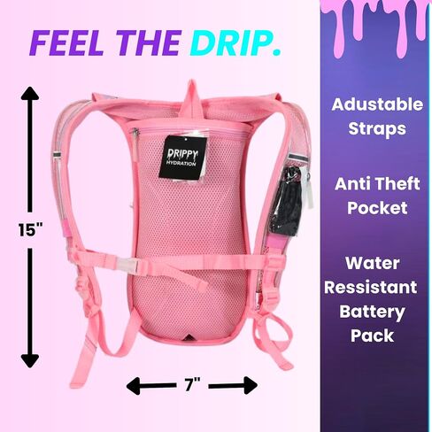 LED HYDROPACK RAVE HAYDRATION PARK - المهرجان ، المشي لمسافات طويلة ، والتشغيل للنساء والرجال - 2 لتر مضاد للتسرب - الجيوب المضادة للسرقة - إكسسوارات الهذيان - Music & EDM Festival Essentials in Saudi Arabia