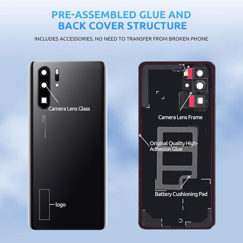 Back Glass Replacement for Huawei P30 Pro Back Cover Rear Housing with Camera Lens + Repair Tool Kit Genuine Rear Glass (Aurora) in Kuwait