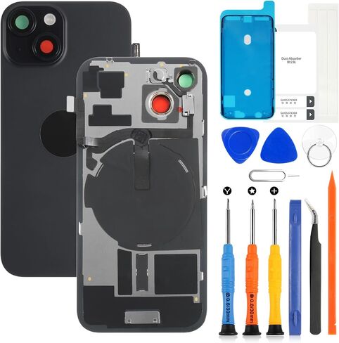 AGCUT for iPhone 15 Back Glass Replacement for iPhone 15 Rear Back Glass with Wireless Charging Flex Cable+Flashlight +Microphone+Camera Frame All Parts (Black) in Saudi Arabia