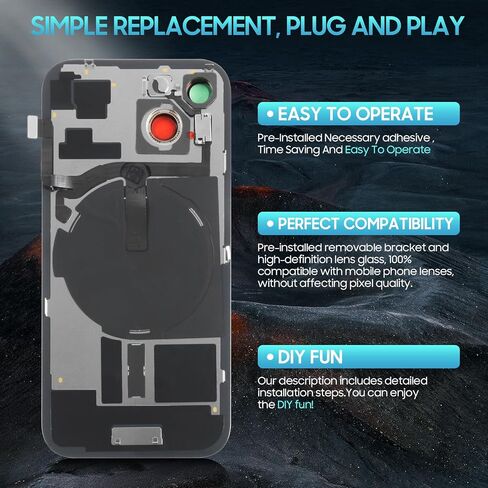 AGCUT for iPhone 15 Back Glass Replacement for iPhone 15 Rear Back Glass with Wireless Charging Flex Cable+Flashlight +Microphone+Camera Frame All Parts (Black) in Saudi Arabia