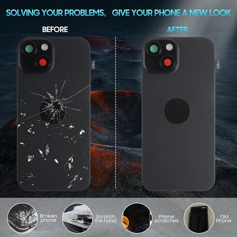 AGCUT for iPhone 15 Back Glass Replacement for iPhone 15 Rear Back Glass with Wireless Charging Flex Cable+Flashlight +Microphone+Camera Frame All Parts (Black) in Saudi Arabia