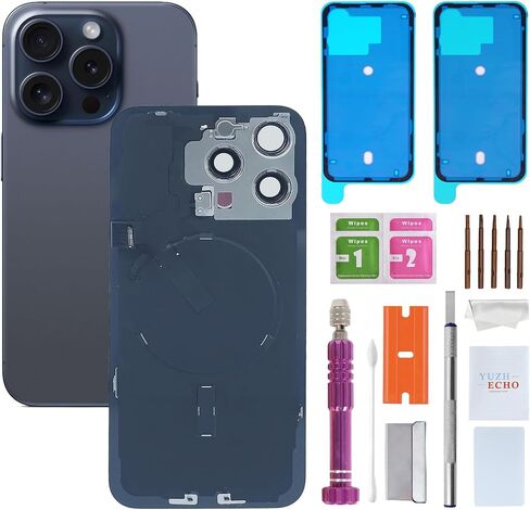 Back Glass Replacement for iPhone 15 Pro Max(6.7 inches,Blue Titanium) Integrated Glass & Wireless Charging Repair Tools are Included in Kuwait