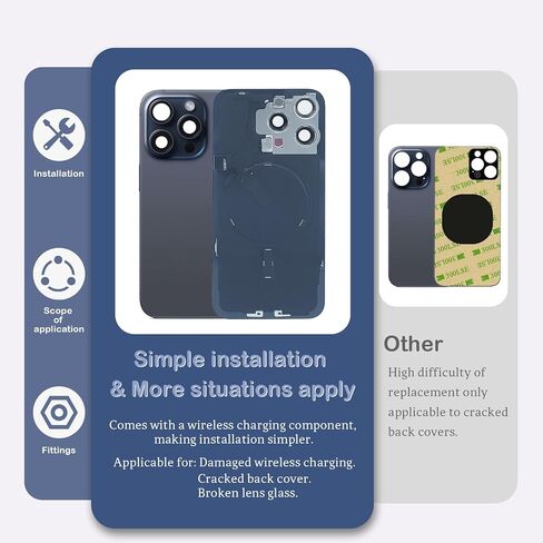 Back Glass Replacement for iPhone 15 Pro Max(6.7 inches,Blue Titanium) Integrated Glass & Wireless Charging Repair Tools are Included in Kuwait