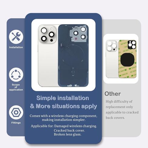 Back Glass Replacement for iPhone 15 Pro Max(6.7 inches,Blue Titanium) Integrated Glass & Wireless Charging Repair Tools are Included in Kuwait