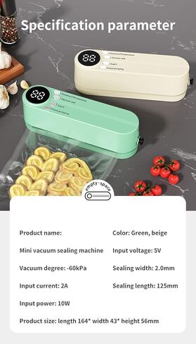 Mini Food Saver Vacuum Sealer Machine 2025 تم تحديثه ، 3 في 1 سلادة سلكية قابلة لإعادة الشحن اللاسلكي ، آلة السداد الحرارية للحفاظ على الطعام لتخزين الطعام الجاف/الرطب (الأخضر) in Kuwait