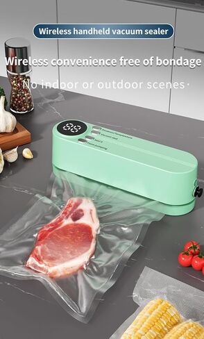 Mini Food Saver Vacuum Sealer Machine 2025 تم تحديثه ، 3 في 1 سلادة سلكية قابلة لإعادة الشحن اللاسلكي ، آلة السداد الحرارية للحفاظ على الطعام لتخزين الطعام الجاف/الرطب (الأخضر) in Kuwait