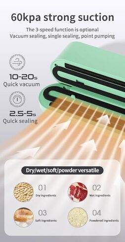 Mini Food Saver Vacuum Sealer Machine 2025 تم تحديثه ، 3 في 1 سلادة سلكية قابلة لإعادة الشحن اللاسلكي ، آلة السداد الحرارية للحفاظ على الطعام لتخزين الطعام الجاف/الرطب (الأخضر) in Kuwait