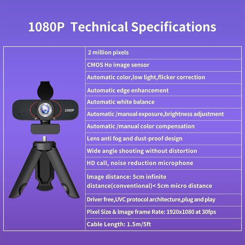 كاميرا ويب عالية الدقة 1080 بكسل مع الميكروفون ، وعدسة ذات زاوية عريضة ، وتصحيح ضوء تلقائي ، وقابس تشغيل كاميرا ويب USB مع ترايبود ، والوقوف ، والكاميرا الخارجية للكمبيوتر المحمول ، والكمبيوتر سطح المكتب ، والكمبيوتر الشخصي ، و Mac ، و Zoom ، و Skype ، وا in Kuwait