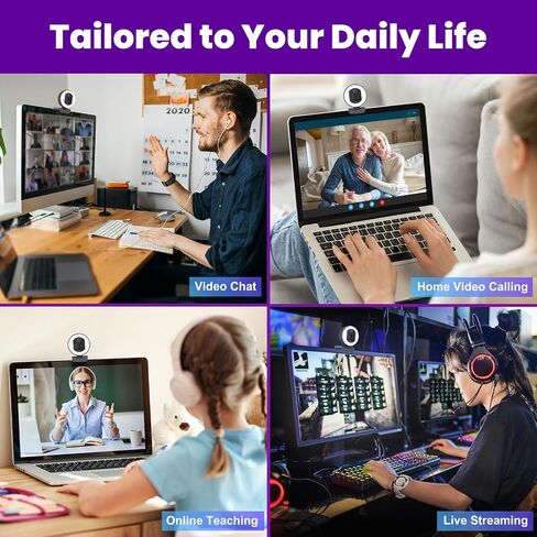 4K HD Webcam with Fill Light – TOF Fast Autofocus, 1080P@60FPS Support, Built-in Privacy Shutter + Dual Noise-Canceling Mics, Plug & Play in Kuwait
