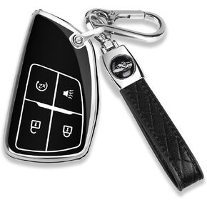 QBUC for Chevrolet Key Fob Cover Case with Genuine Leather KeyChain Soft TPU Protector Key Shell Compatible with Chevy Suburban Tahoe GMC Yukon Denali Sierra Silverado Buick Envision Avenir (Black) in Kuwait