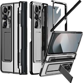 NINKI for Samsung Galaxy Z Fold 7 Case with S Pen & S Pen Holder, Kickstand & Front Screen Protector Hinge Electroplating Hard Phone Cover for Z Fold 7 Case with Stand and Stylus Slot – Clear Blue in Saudi Arabia