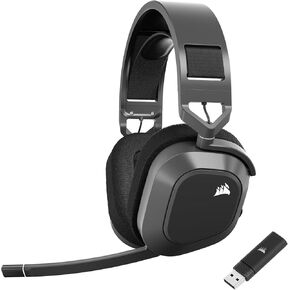 Corsair HS80 MAX - Premium Wireless Bluetooth Gaming Headset, Dolby Atmos, Noise Cancelling, Flip-to-Mute Mic, Streaming, for PC, Mac, PS5, PS4, Mobile - Steel Gray (Renewed) in Saudi Arabia