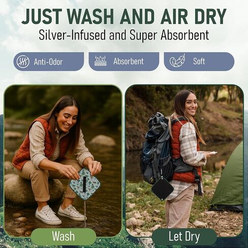 Pee Cloth for Women – Silver Infused Reusable Pee Rag, Absorbent & Eco-Friendly Toilet Paper Alt., Hygienic Wipe for Female Urination, Camping, Hiking & Travel (Multi Colored) in Saudi Arabia