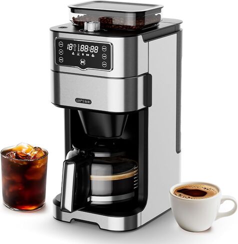 Drip Coffee Maker with Built-in Grinder, 10-Cup Coffee Machine with 24-Hour Delay Timer, Touch Screen, Self-Cleaning, Reusable Filter, 1.5L Removable Water Tank, Warming Plate, Silver in Saudi Arabia