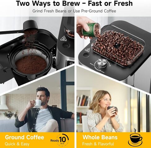 Drip Coffee Maker with Built-in Grinder, 10-Cup Coffee Machine with 24-Hour Delay Timer, Touch Screen, Self-Cleaning, Reusable Filter, 1.5L Removable Water Tank, Warming Plate, Silver in Saudi Arabia