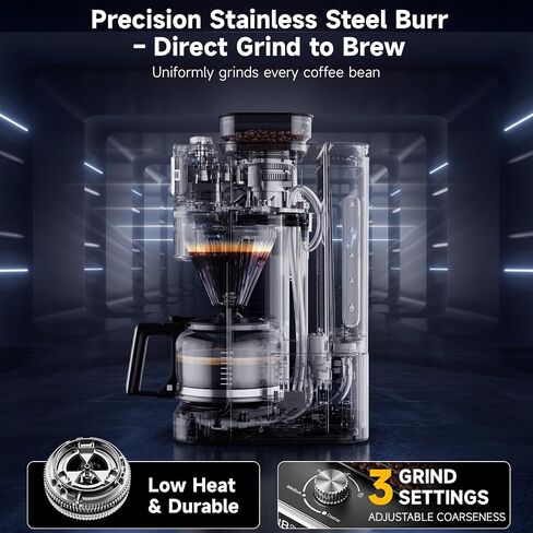 Drip Coffee Maker with Built-in Grinder, 10-Cup Coffee Machine with 24-Hour Delay Timer, Touch Screen, Self-Cleaning, Reusable Filter, 1.5L Removable Water Tank, Warming Plate, Silver in Saudi Arabia